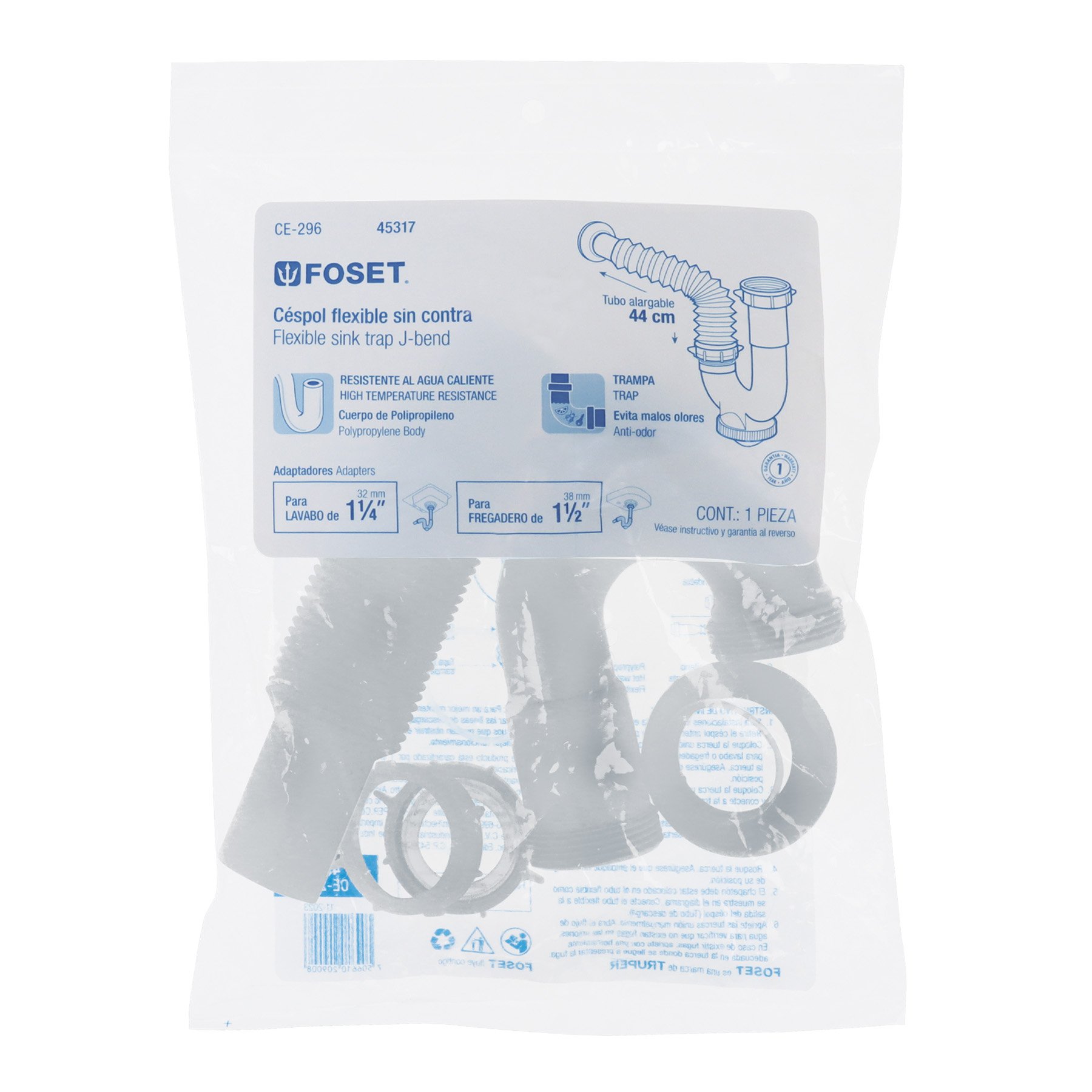 Céspol rígido para fregadero sin contra, polipropileno, 1-1/2" (Cód: 45317) - Imagen 4