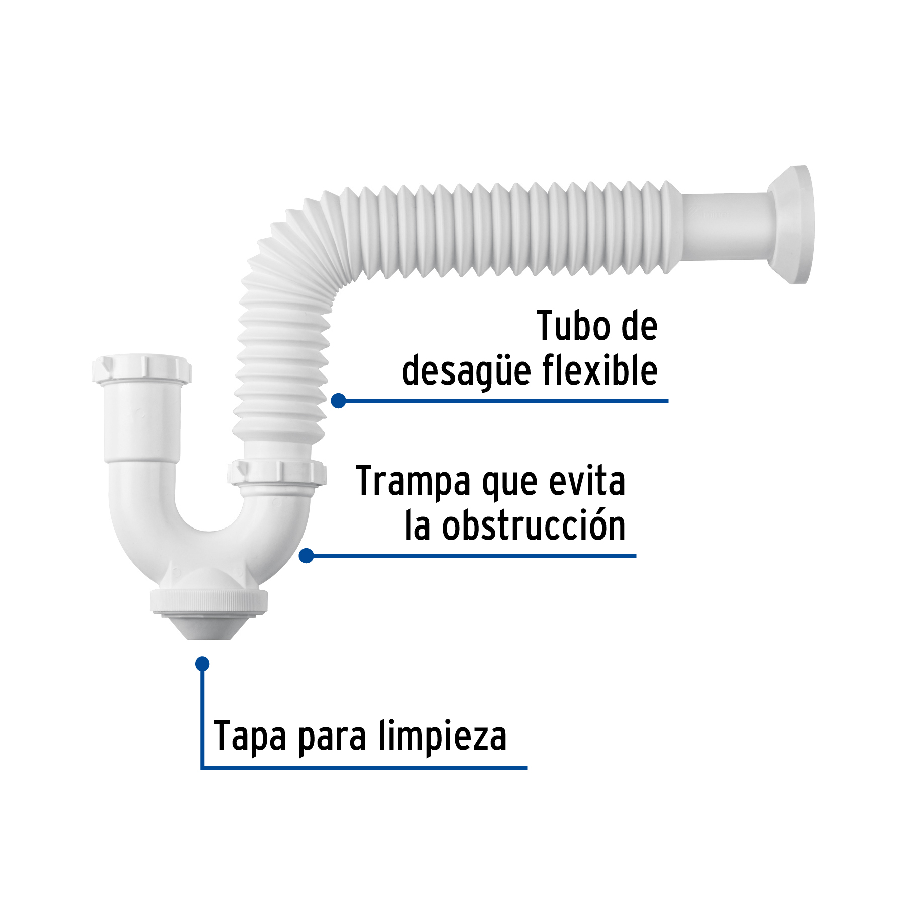 Céspol rígido para fregadero sin contra, polipropileno, 1-1/2" (Cód: 45317) - Imagen 2
