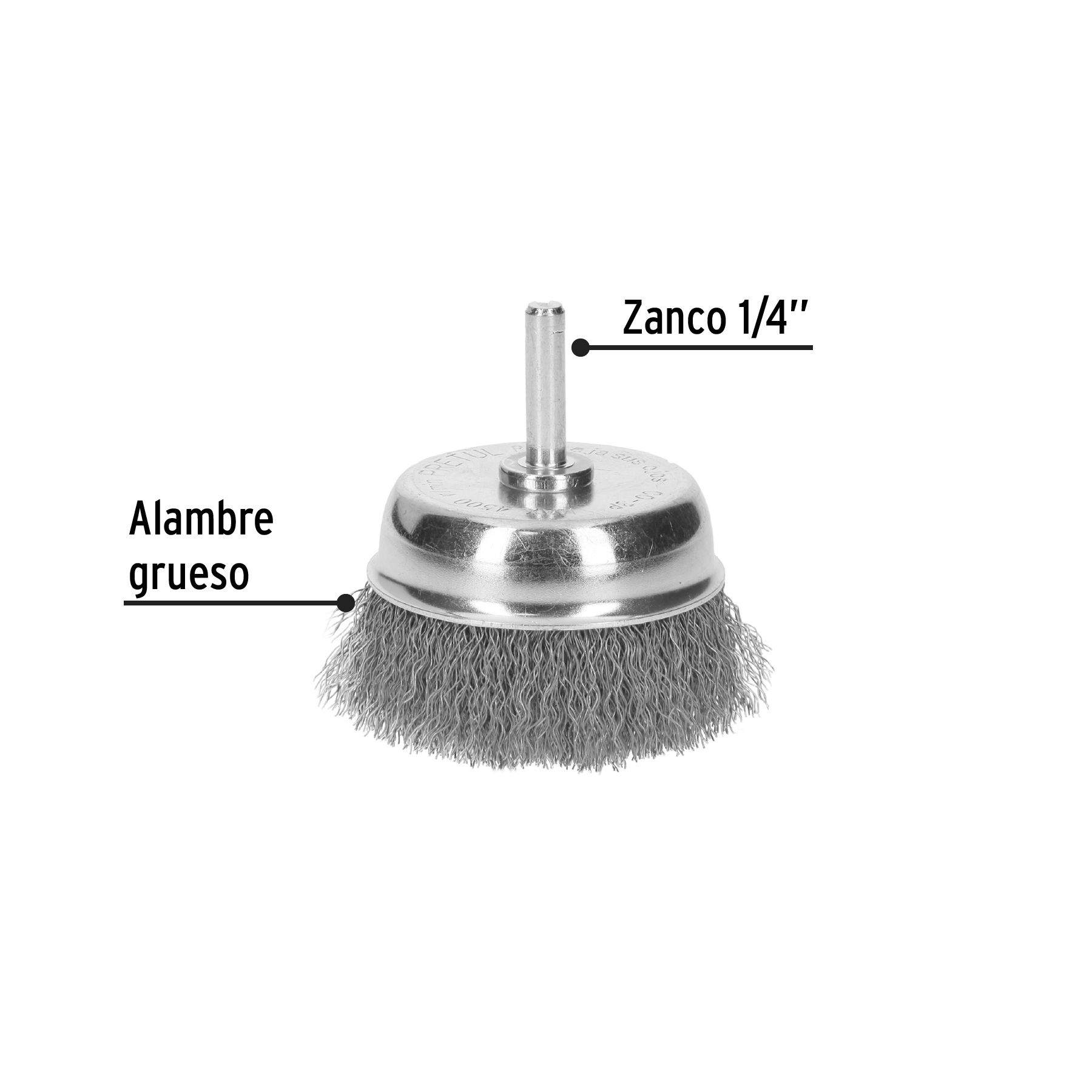 Carda de copa 2-3/4" alambre grueso para taladro, Pretul (Cód: 21005) - Imagen 2