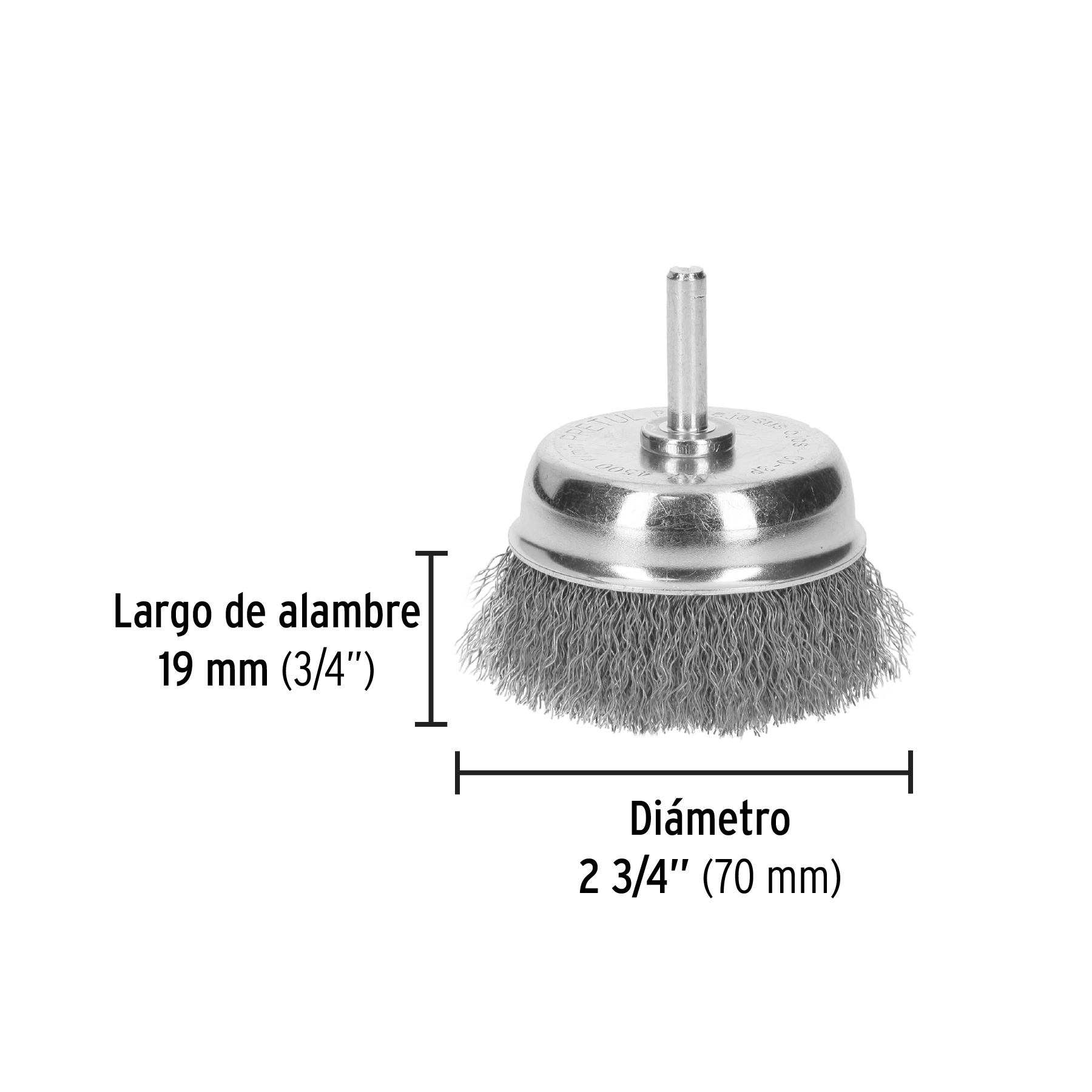 Carda de copa 2-3/4" alambre grueso para taladro, Pretul (Cód: 21005) - Imagen 3