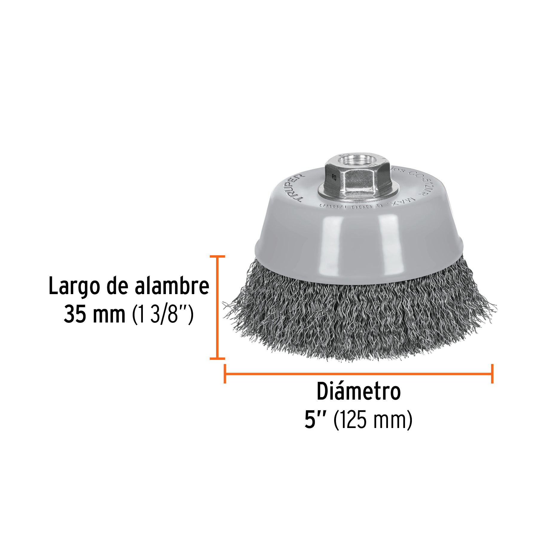 Carda copa 5" alambre ondulado fino, Multi-rosca, Truper (Cód: 100859) - Imagen 3