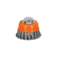 Carda copa 3" alambre trenzado grueso, eje 5/8"-11, Truper (Cód: 17529)