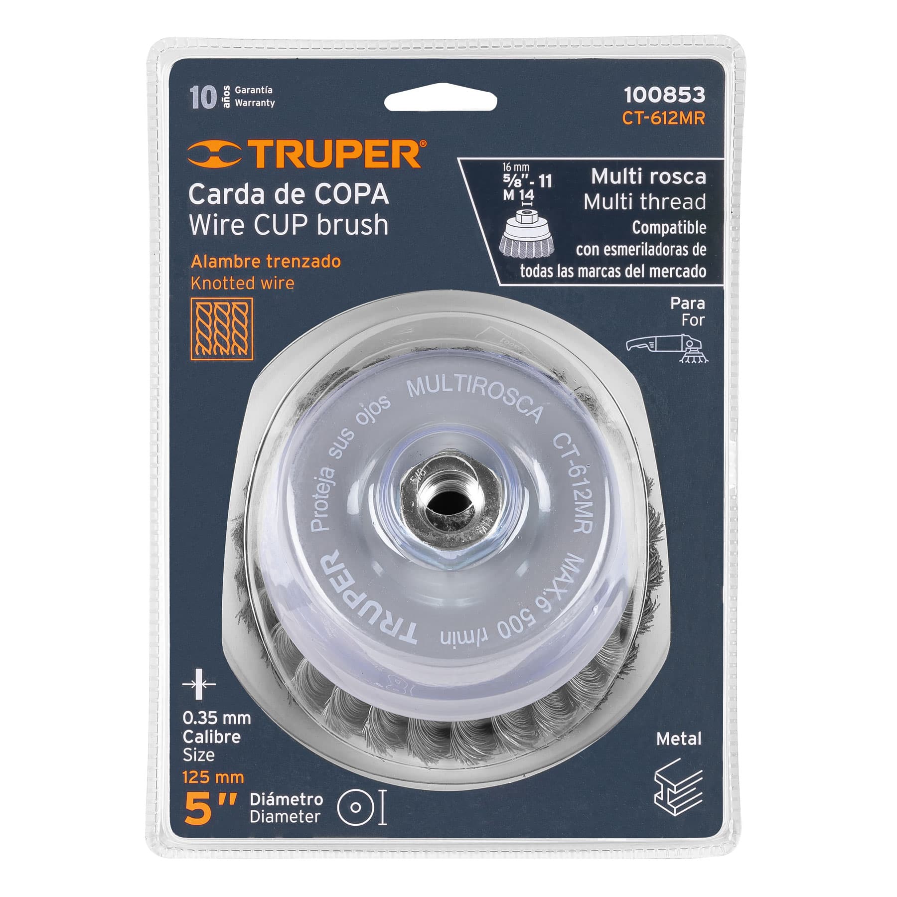 Carda copa 5" alambre trenzado fino, Multi-rosca, Truper (Cód: 100853) - Imagen 4