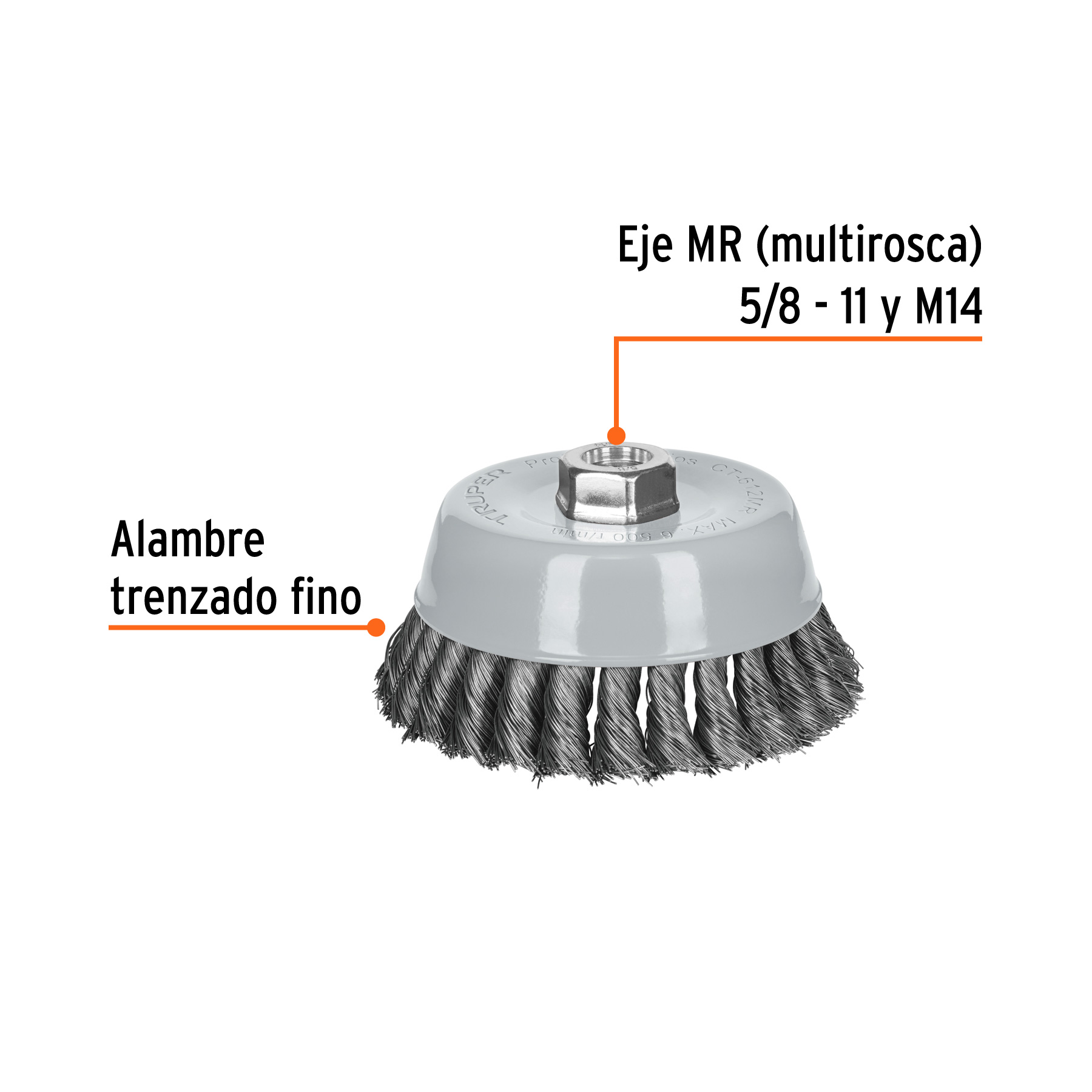 Carda copa 5" alambre trenzado fino, Multi-rosca, Truper (Cód: 100853) - Imagen 2