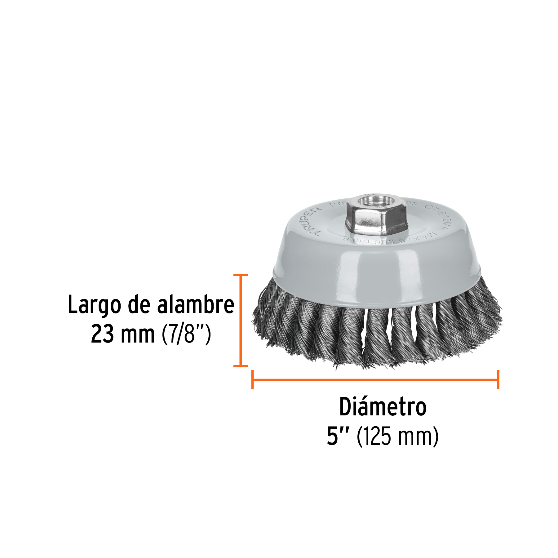Carda copa 5" alambre trenzado fino, Multi-rosca, Truper (Cód: 100853) - Imagen 3