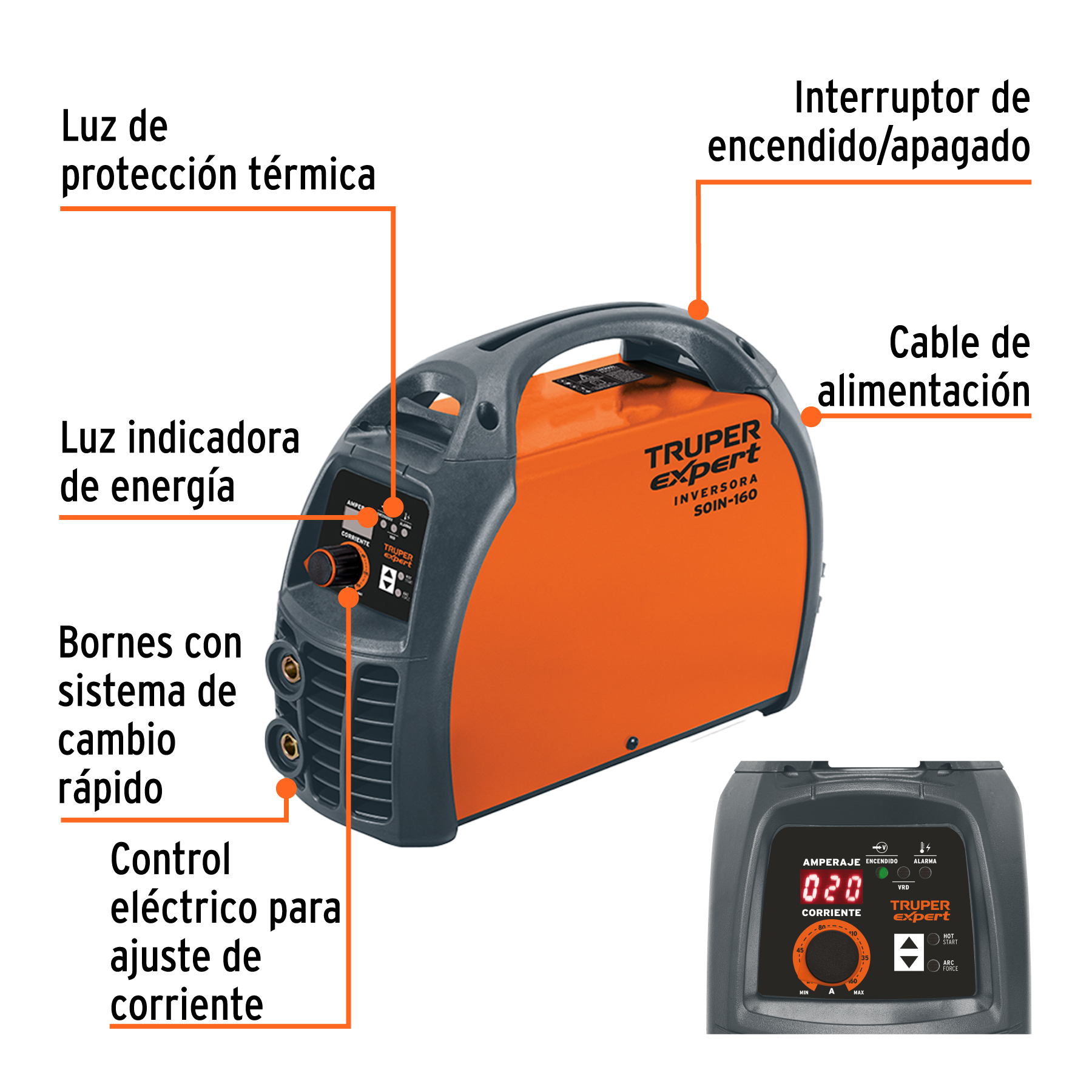 Soldadora inversora 160A, 220V, TRUPER (Cód.13694) - Imagen 6